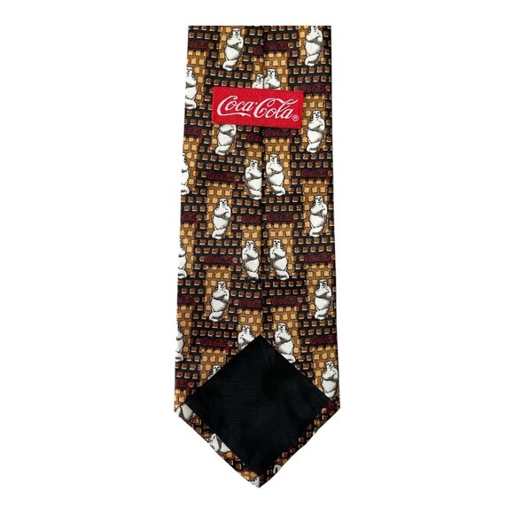 Vtg Coca-Cola Polar Bear Tie – Brown Geometric Pattern – Made in Korea - Picture 4 of 4